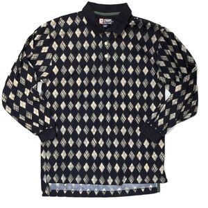 Vintage Chaps Ralph Lauren Shirt Mens XL Navy argyle Polo Long Sleeve Cotton 90s